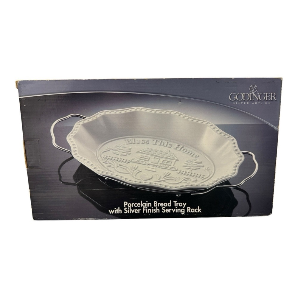 Godinger Porcelain Bread Tray & Serving Rack Silver Finish‎ Bless This Home